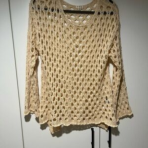 POL Cream Crew Neck Open-Knit Sweater